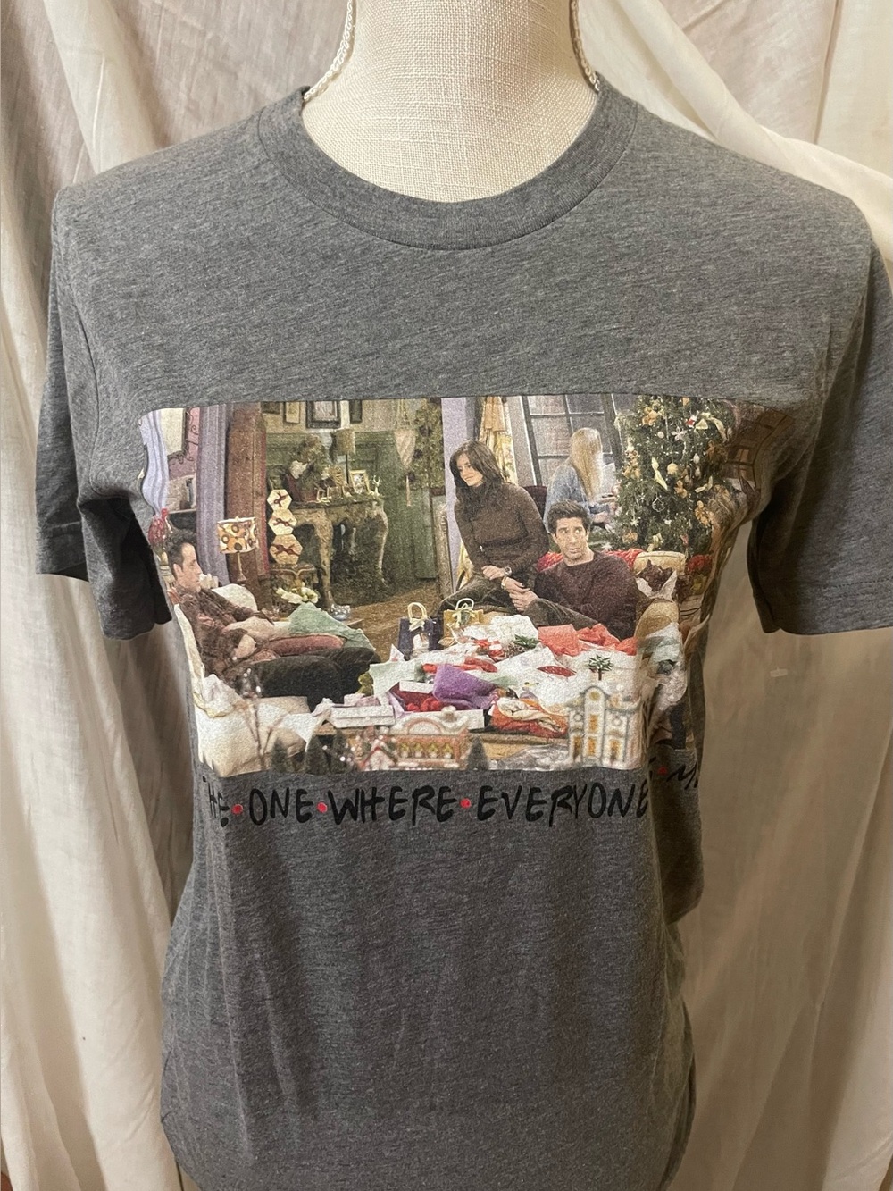 Friends Graphic Holiday Scene Gray Short-Sleeve Tee